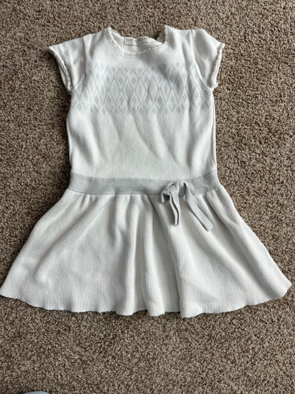 Hope & Henry Girls' Cream Knit Fit-and-Flare Dress